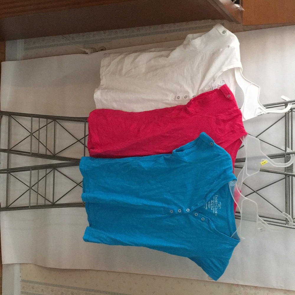 3 tees, teal, white, hot pink